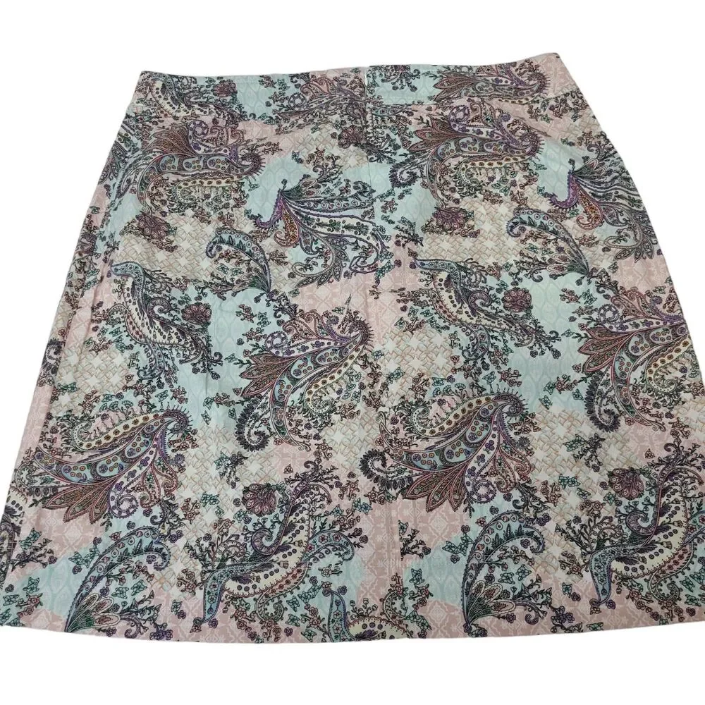 Talbots Womens Plus 16W Midi‎ Pasiley Pencil Skirt Multicolor Pockets Stretch